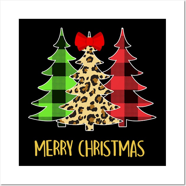 Merry Christmas Tree Leopard Buffalo plaid Wall Art by WinDorra